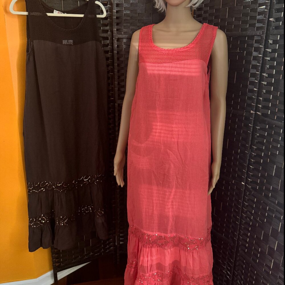 WOMEN LINEN BROWN DRESS